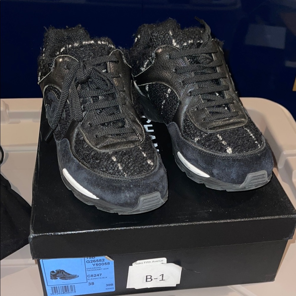 CHANEL Black and White Tweed Sneakers